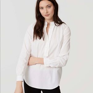 LOFT White Ruffle Henley Shirt